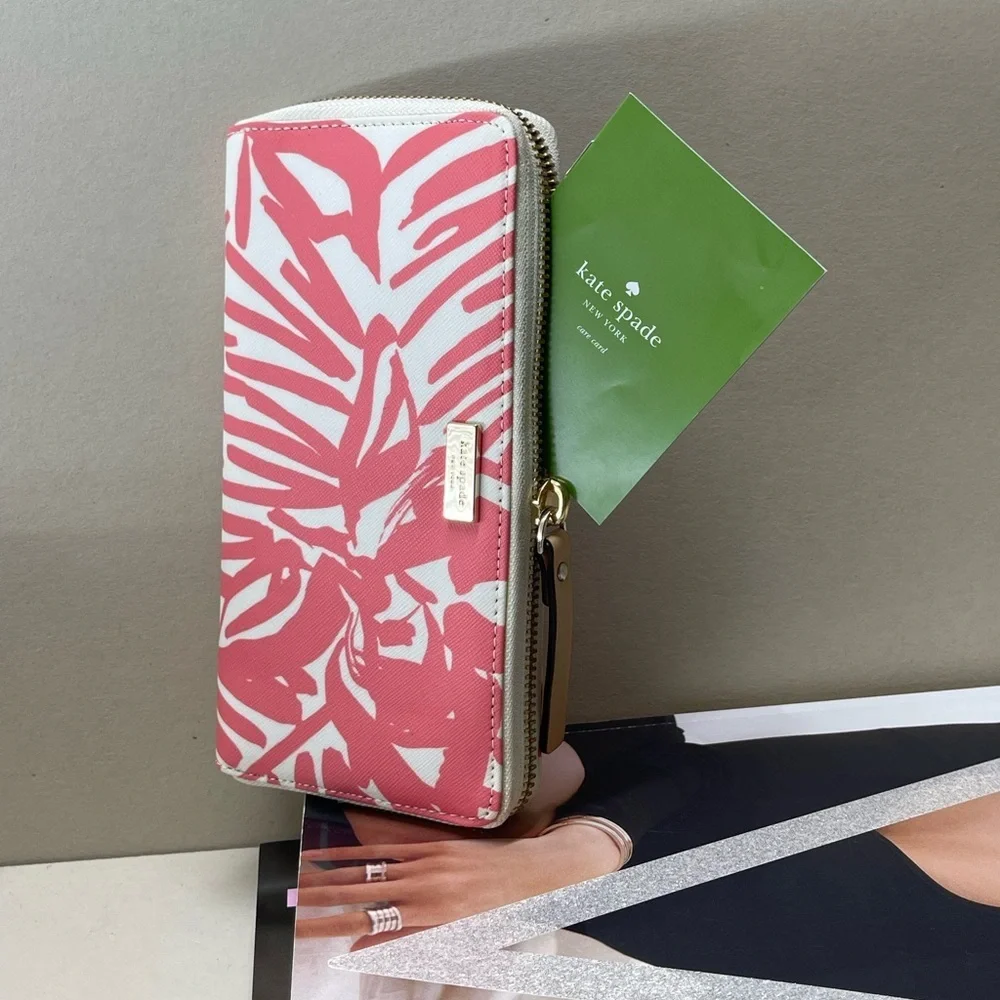 (new+tag) Kate Spade neda wallet brightwater drive blush pink feather leaves